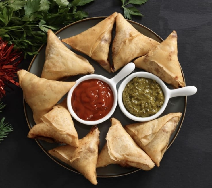 Potato samosas with dipping sauces